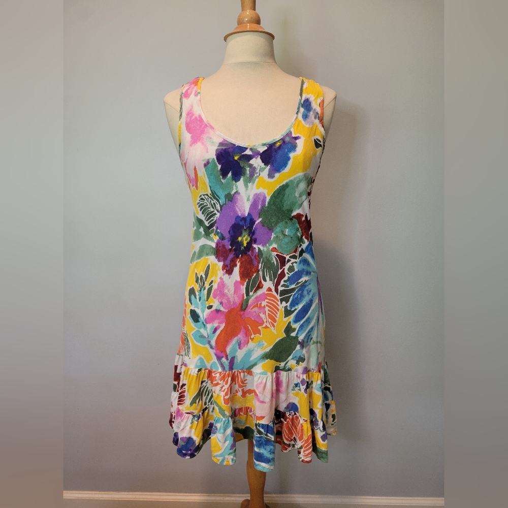 Jams World Golden Sunrise Tropical Floral Hawaiian Mini Sundress SZ S